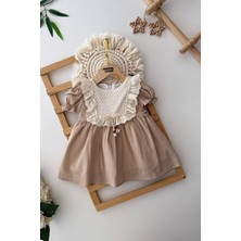 Miniğimin Cicileri Fisto Detaylı Vintage Pamuklu Kız bebe elbise - Vizon
