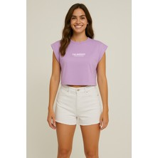 Calmeeny Kadın Oversize Kolsuz Biyeli Crop Tişört – %100 PAMUK