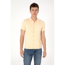 U.S. Polo Assn. Erkek Slim Fit Bej Düğmeli Triko Tişört 50299360-VR011