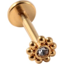 Bylin Cerrahi Çelik Papatya Labrent Piercing-Bar Uzunluğu 8mm-Altın Rengi-1 adet