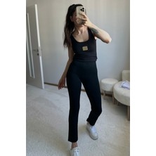 Premiumm Siyah Baskı Dikişli Bluz