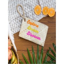 Quote Clutch: Explore Dream Discover El Yapımı Organik Hasır Clutch