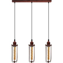 Riolight Vintage,retro,rustik Bakır Fırçalı Patine 3XE27 Kafes Masa Üstü Sarkıt Avize UZUNLUK:60CM
