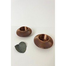 Bronz Renk Çizgili Tealight Mumluk Seti | Retro Modern Tasarım (2'li Set)