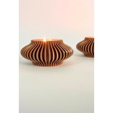 Bronz Renk Çizgili Tealight Mumluk Seti | Retro Modern Tasarım (2'li Set)