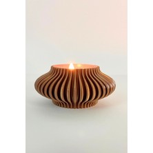 Bronz Renk Çizgili Tealight Mumluk Seti | Retro Modern Tasarım (2'li Set)