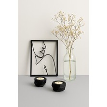 Siyah Geometrik Tealight Mumluk Seti | Modern ve Minimal Tasarım (2'li Set)