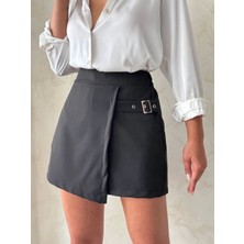 Zarif Kadın Kadın Tokalı Şort Etek Siyah S25449