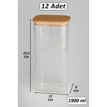 12'li Borosilikat Cam Bakliyat Kavanoz Vakumlu Doğal Bambu Kapak ( 1900 ml ) ve 66 Adet Etiket - B02