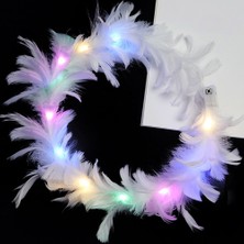 LED Işıklı Rengarenk Yanan 3 Fonksiyonlu Otrişli Parti Tacı Beyaz Renk 12X12 cm - AGT6917-3993