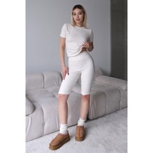 Yüksek Bel Soft Şort Bej