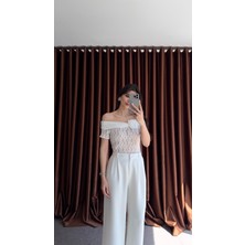 Güllü Transparan Beyaz Bluz