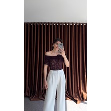 Güllü Transparan Bordo Bluz