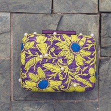 Maggie Embroidered Hard Clutch El Yapımı Hasır El Çantası