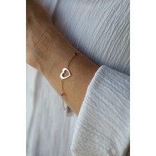 14 Ayar Altın Renkli Taş Detaylı Kalp Bileklik - Genola X Özge Ulusoy 