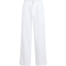 Calvin Klein Jeans Normal Bel Regular Fit Beyaz Erkek Chino Pantolon J30J327288YAF Lınen Pant