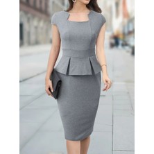 Aisha Elbise Kadın Kısa Kollu Kare Yakalı Ithal Krep Elbise