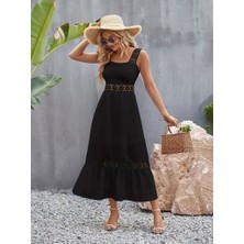 Aisha Elbise Kadın Askılı Dantel Detaylı Kiloş Janjan Krep Elbise