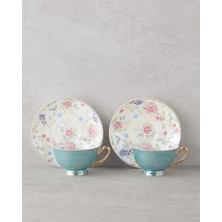 Velvetine Porselen 4 Parça 2 Kişilik Çay Fincanı Takımı 220 ml Mavi