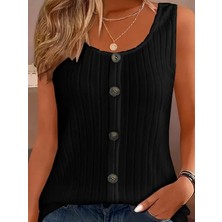 Nidam Butik Kadın Askılı Yuvarlak Yaka Önden Düğmeli Kalın Fitilli Kaşkorse Bluz