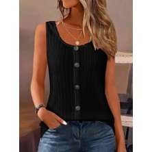 Nidam Butik Kadın Askılı Yuvarlak Yaka Önden Düğmeli Kalın Fitilli Kaşkorse Bluz