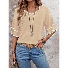 Ag Shoppings Kadın Kısa Kollu V Yakalı Viskon Bluz