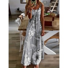 Mira Cotton Kadın Askılı Yuvarlak Yaka Etek Geniş Kesim Desenli Süprem Elbise