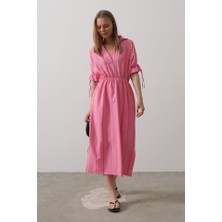 Mira Cotton Beli Lastikli Elbise - Pembe