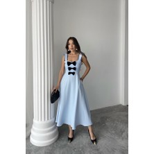 Mira Cotton Bebe Mavi Fiyonk Garnili Dantelli Elbise