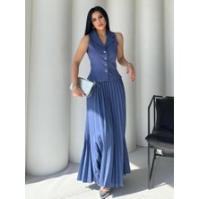Gökyüzü Moda Etek Yelek Takım