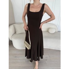 Tua Moda Sırt Dekolteli Kolsuz Uzun Elbise - Kahverengi