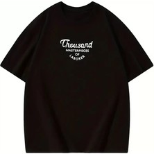 Thousand Ön Arka Baskılı Oversize Bisiklet Yaka T-Shirt - Siyah