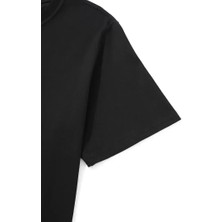 20/1 Penye Compack Palmiye Baskılı Oversize Bisiklet Yaka Kısa Kol T-Shirt - Siyah