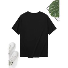 20/1 Penye Compack Palmiye Baskılı Oversize Bisiklet Yaka Kısa Kol T-Shirt - Siyah