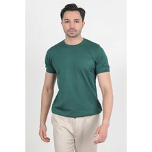 Erkek Bisiklet Yaka Kısa Kol Basic Triko T-Shirt Yeşil - 2501