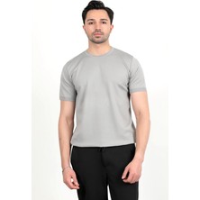 Erkek Bisiklet Yaka Kısa Kol Basic Triko T-Shirt Gri - 2501