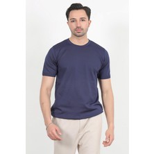 Erkek Bisiklet Yaka Kısa Kol Basic Triko T-Shirt Lacivert - 2501