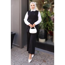 Kemerli Yelek Pantolon Takım Siyah 19250