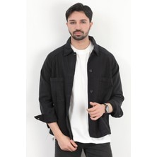 Erkek Düğme Kapamalı Çift Cepli Gömlek Siyah - 2704