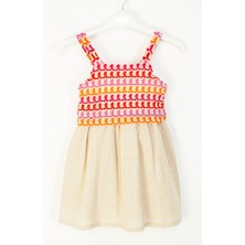 Askılı Etnik Desenli Renkli Nakışlı Eteği Keten Dokulu Kız Çocuk Elbise