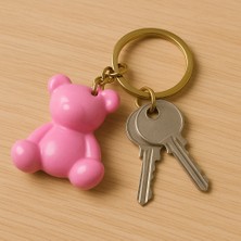 Pembe Sevimli Epoksi Ayıcık Figürlü Anahtarlık Çanta & Araba Anahtarı Süsü