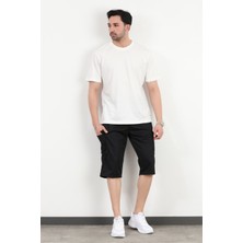 Erkek Beli Lastikli Bağcıklı Kargo Cepli Kapri Siyah - 365