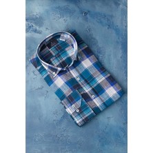 Regular Fit %100 Ham Keten Yaka Düğmeli Ekoseli Cepli Yazlık Gömlek