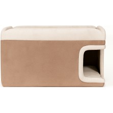 Kedi Köpek Evi Yataklı Mdf Tek Parça – Montajsız ve Pati Dostu Kumaş – 55X37X34 cm