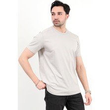 Erkek Bisiklet Yaka %100 Pamuklu Basic T-Shirt Taş - 2912
