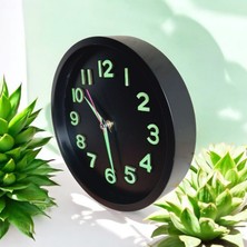 Fosforlu 3D Kabartma Rakam Mini Küçük Saat Duvar Saati Çap 22  cm  Siyah