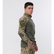 Single Sword Dirseklik Tasarımlı Polo Yaka Erkek Combat Tişört - Beden: XL | Renk: Piksel