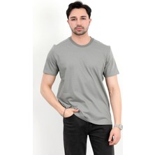 Erkek Bisiklet Yaka %100 Pamuklu Basic T-Shirt Açık Haki - 2912