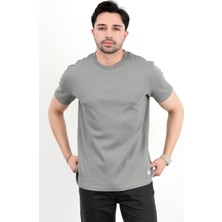 Erkek Bisiklet Yaka Süs Etiketli Pamuklu T-Shirt Açık Haki - 2915-1