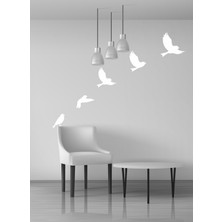 Uçan Kuşlar Dekoratif Duvar Sticker Kuş Sürüsü Beyaz (10 Adet) Ths-02-01-02